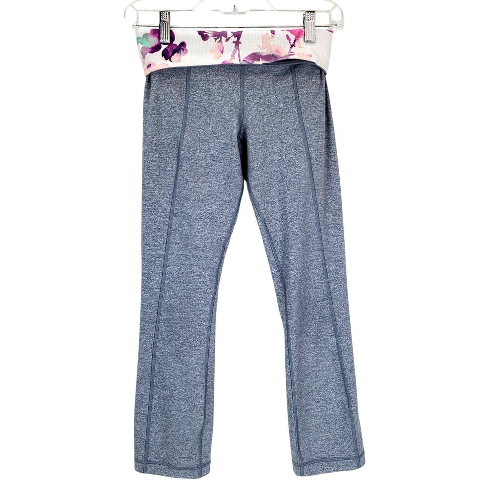 Lululemon Groove Yoga Pant Size 4 Gray w/ Colorful Floral Waist Athleisure Sport - Picture 3 of 10
